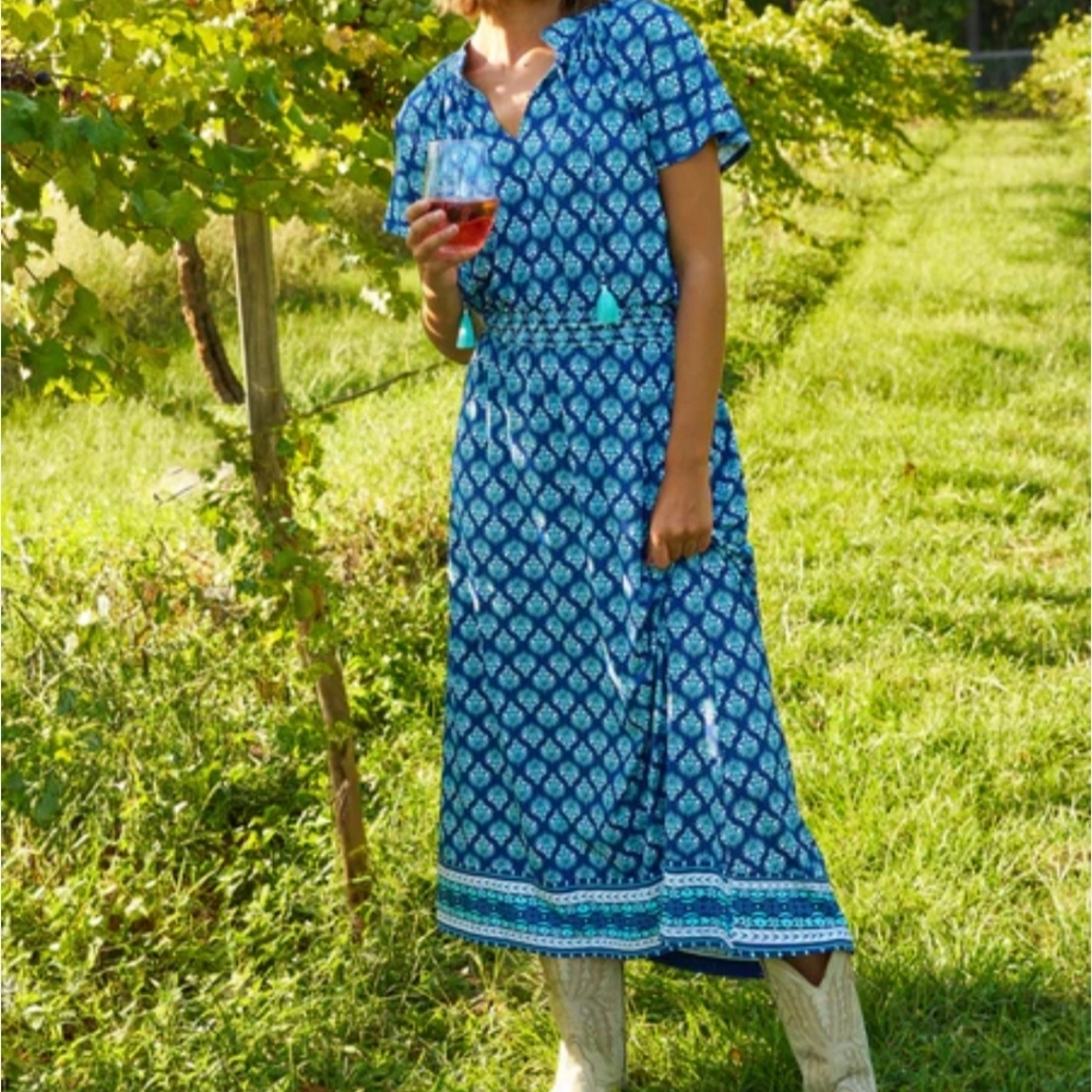 Cabana Life Blue Flutter Sleeve Maxi Dress Small Boho Resort Cover Up UPF 50+